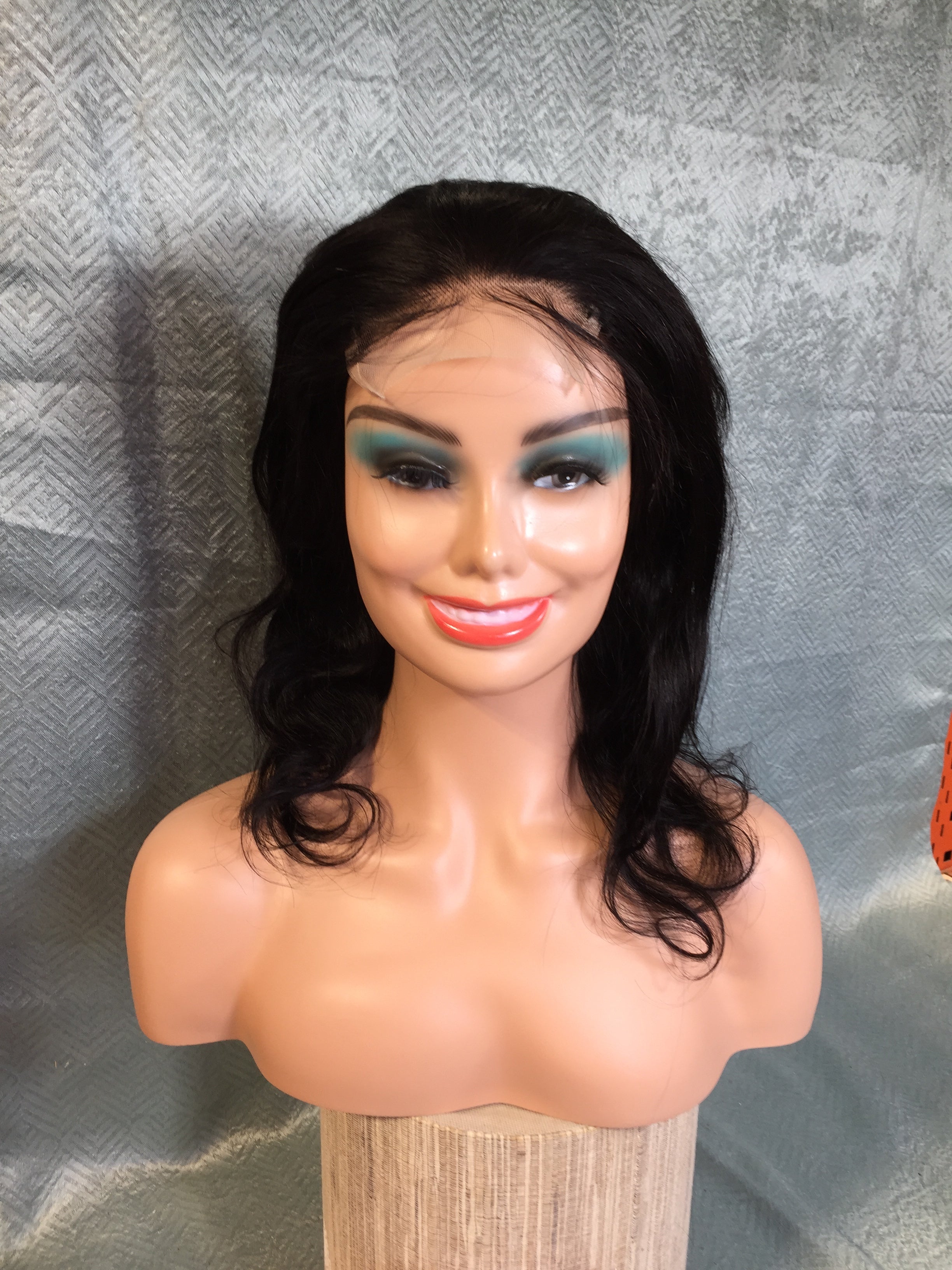 Lace Front Black Wavy 14 Inch Human Hair Wig (7611645231342)